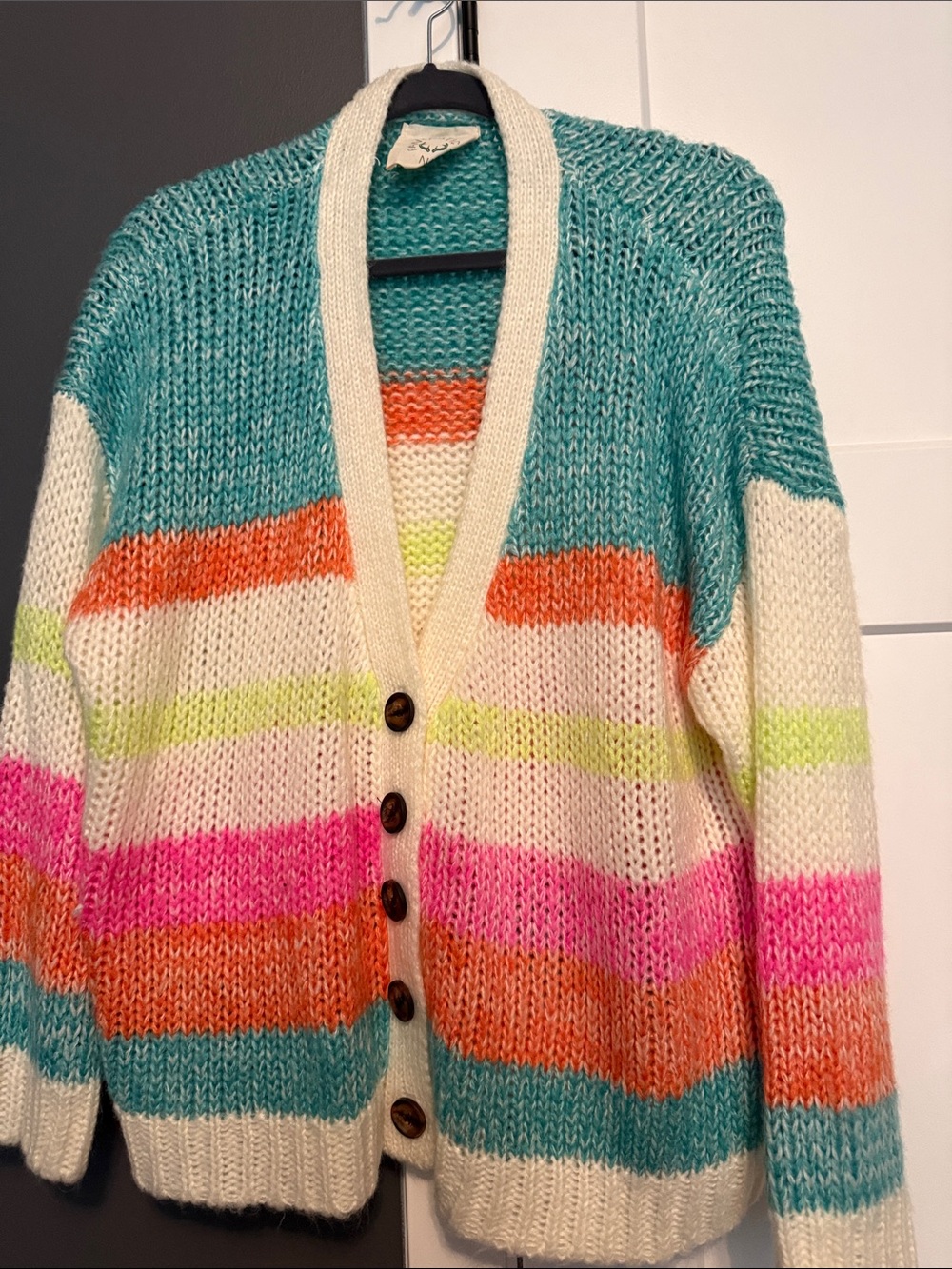 Fantastic Fawn Multicolor Striped Cardigan - Cream, Teal, Pink & Orange